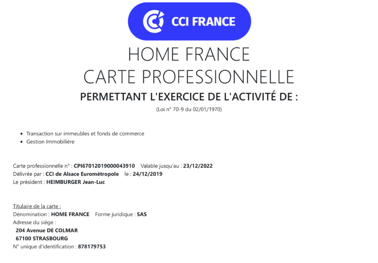 مجوز رسمی شرکت هوم فرانس